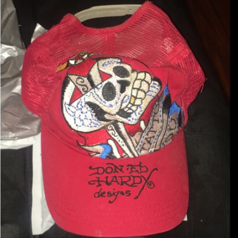 Vintage Y2K Don Ed Hardy Designs New York City Red Adjustable Hat